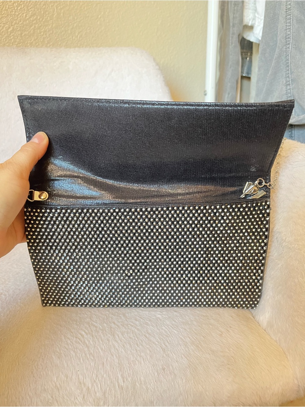 🖤✨ Black Rhinestone Evening Clutch Chain Bag - Picture 3 of 11